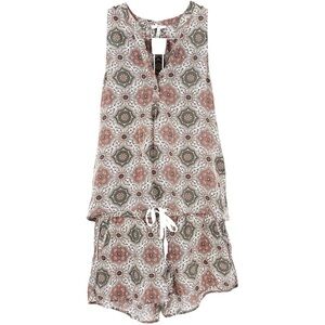 JOIE Aruna Medallion Print Silk Sleeveless Blouse & Tie Waist Matching Short Set